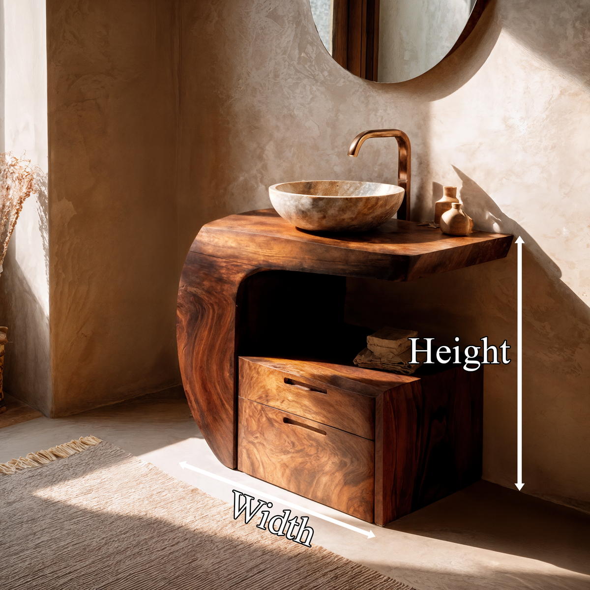 Modern Organic Wooden Bathroom Vanity With Storage Cabinet