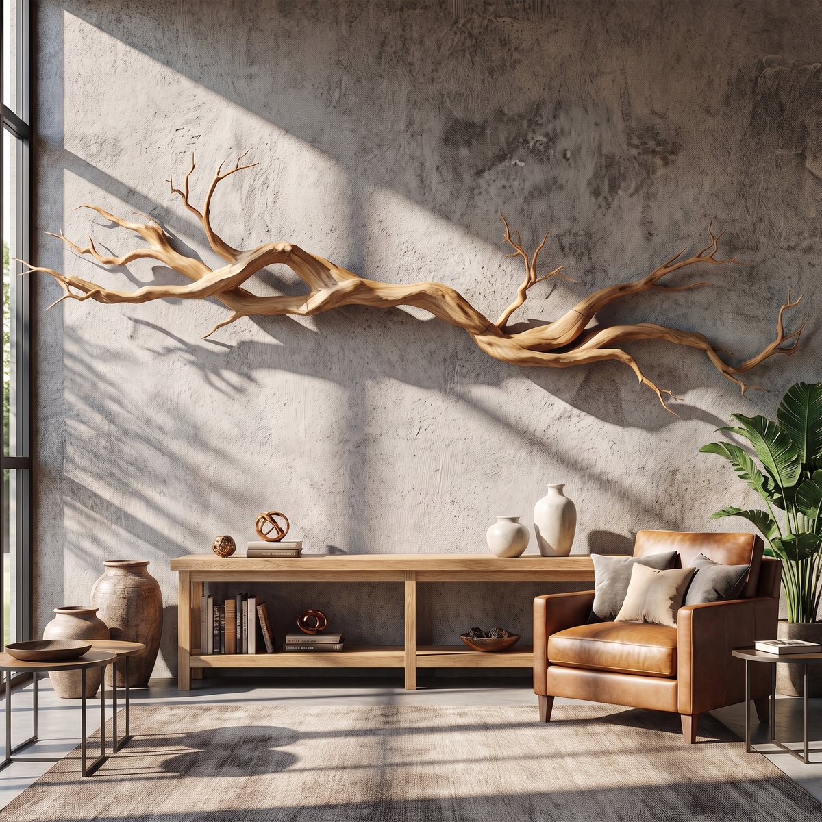 Natural Vine Carved Solid Wood Wall Sculpture Modern Decor