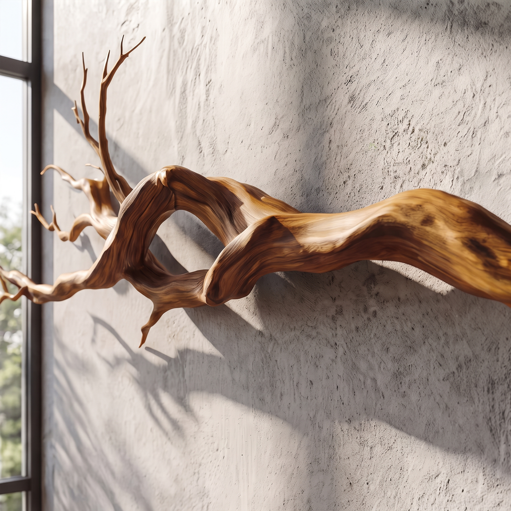 Natural Vine Carved Solid Wood Wall Sculpture Modern Decor