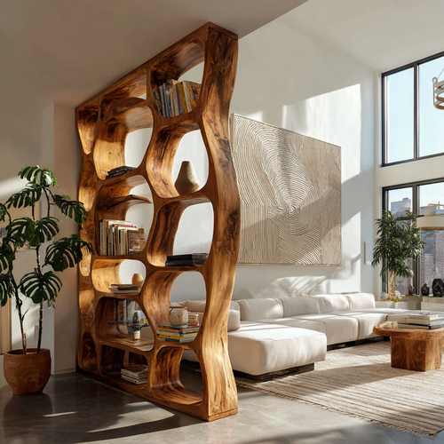 Auralis Sculpted Solid Wood Divider Bookshelf