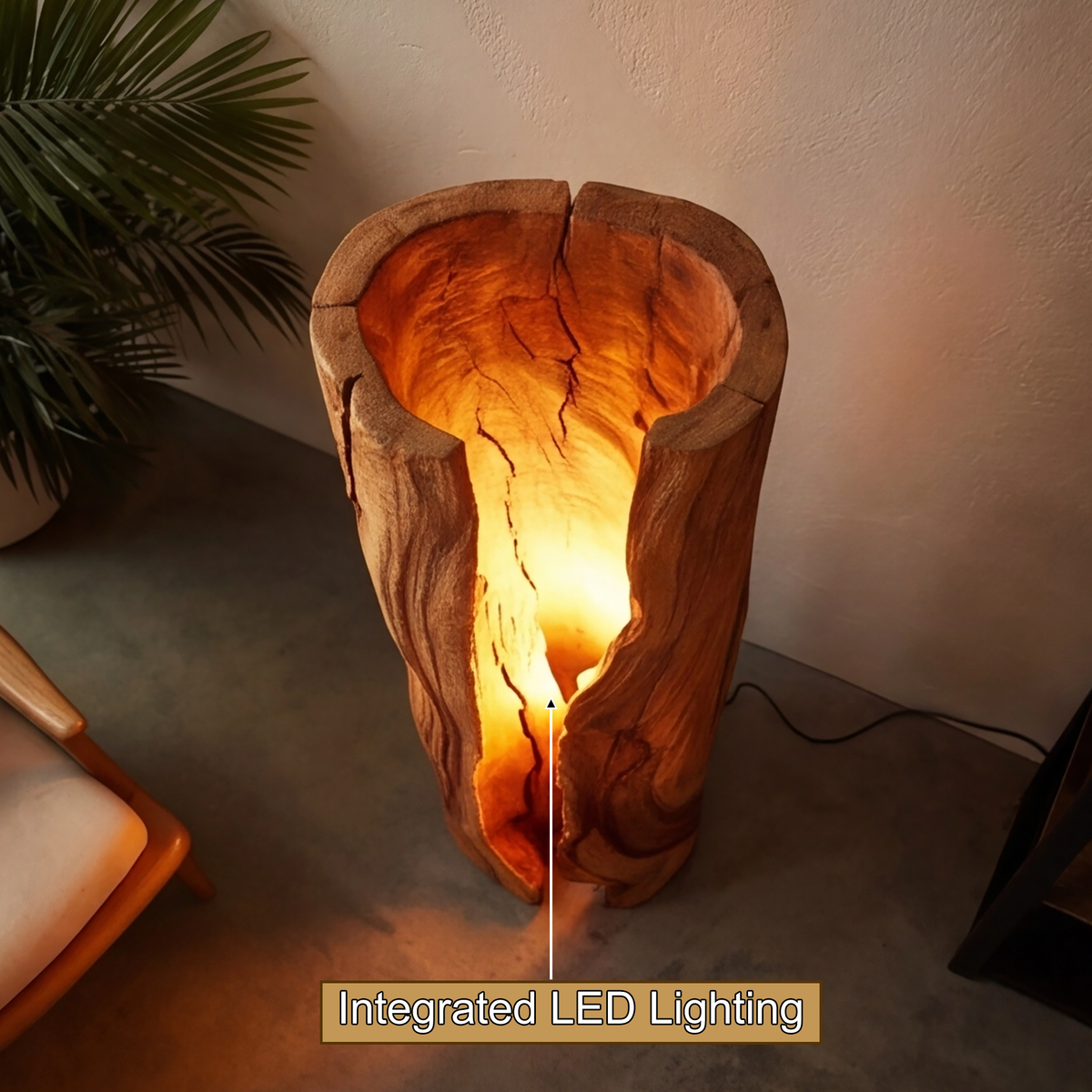 Solvaryn Sculpted Live Edge Integrated LED Wood Floor Lamp