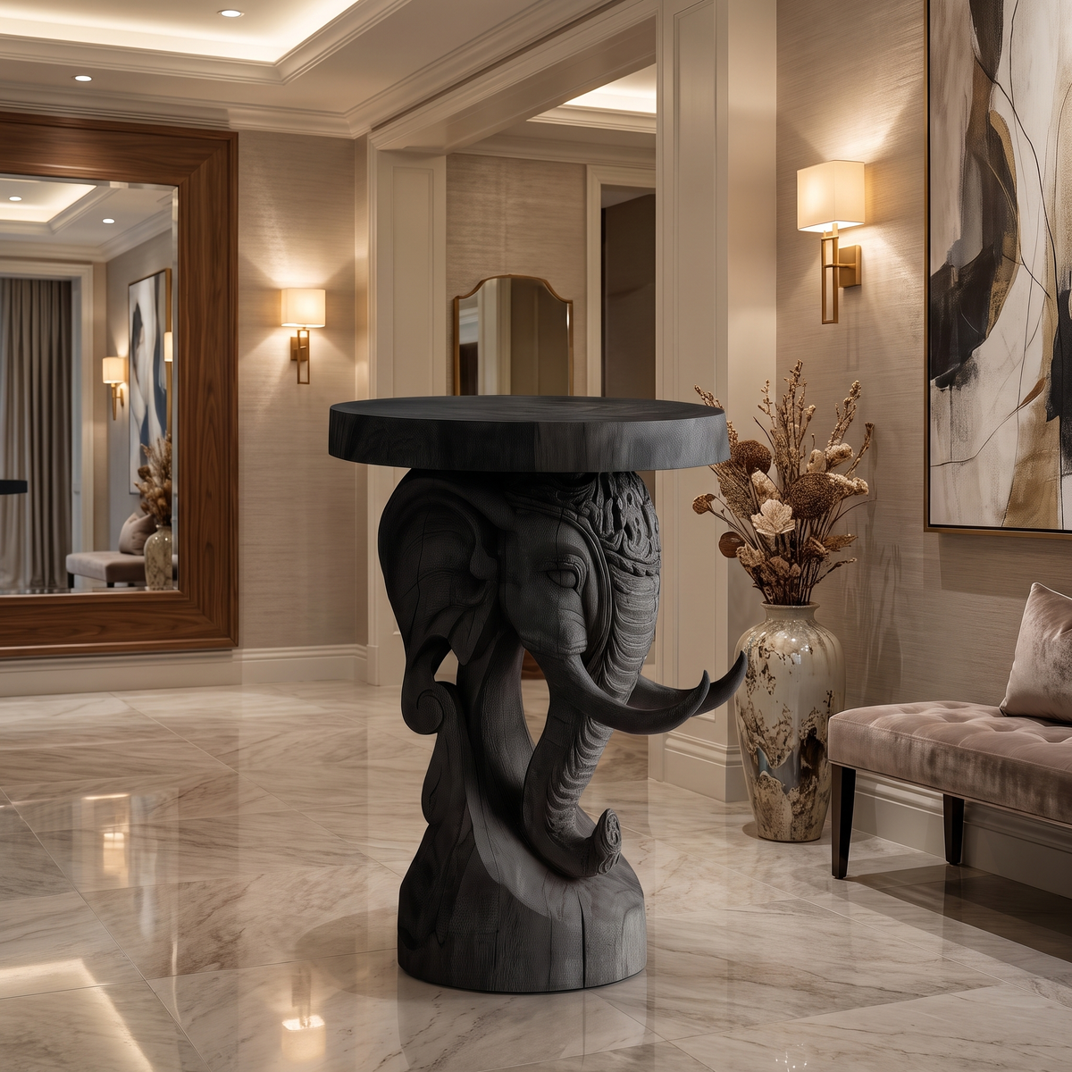 Thalviro Sculpted Solid Wood Pedestal Stand