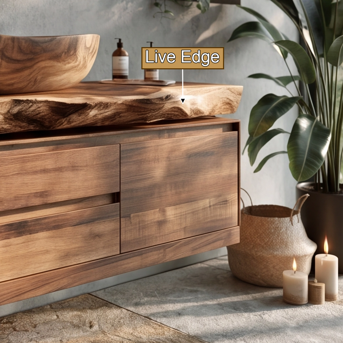 Vaelthorn Live Edge Solid Wood Floating Bathroom Vanity With Drawers